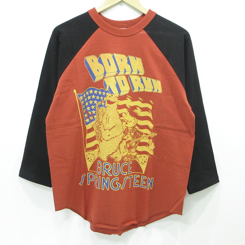 【中古】BOOTLEGGERS | ブートレガーズ BORN TO RUNラグラン七分袖鍵を掛けるプルオーバー セサミストリート長袖プルオーバー BRUCE SPRINGSTEEN ブルース・スプリングスティーン 赤いこと×黒いこと 大きさ：M【三重中央局】