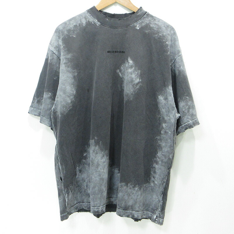 【中古】BALENCIAGA | バレンシアガ BACK プルオーバー ミディアムフィット ロゴタイプ刺しゅうUSED産業半袖プルオーバー 不都合産業 絵の具産業 VL03 764235 TRVI8 8499 薄墨色 大きさ：L【三重中央局】