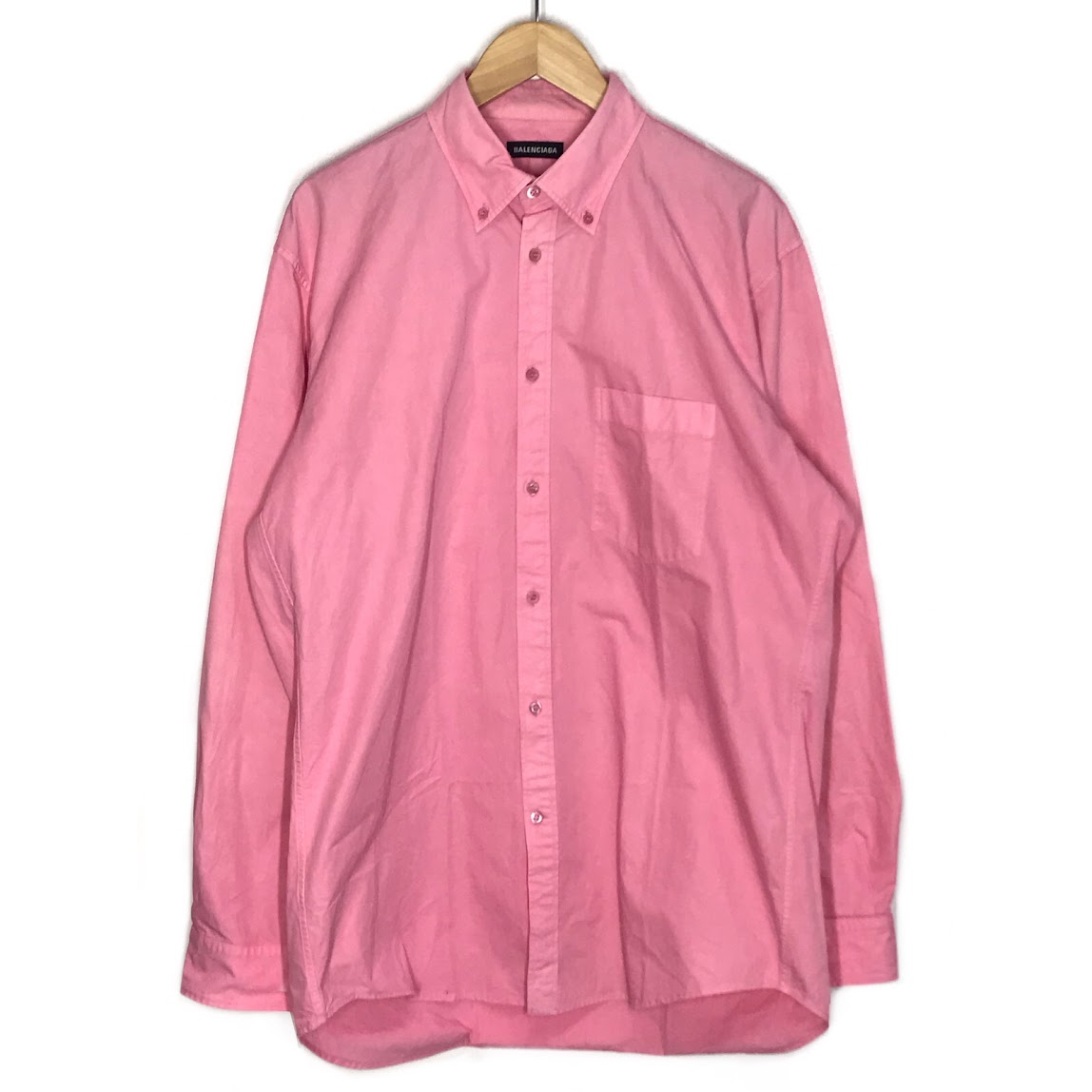 【中古】BALENCIAGA | バレンシアガ バックロゴプリントシャツ 長袖シャツ 556878 TEM09 ピンク サイズ：38【倉吉店】｜お宝市番館