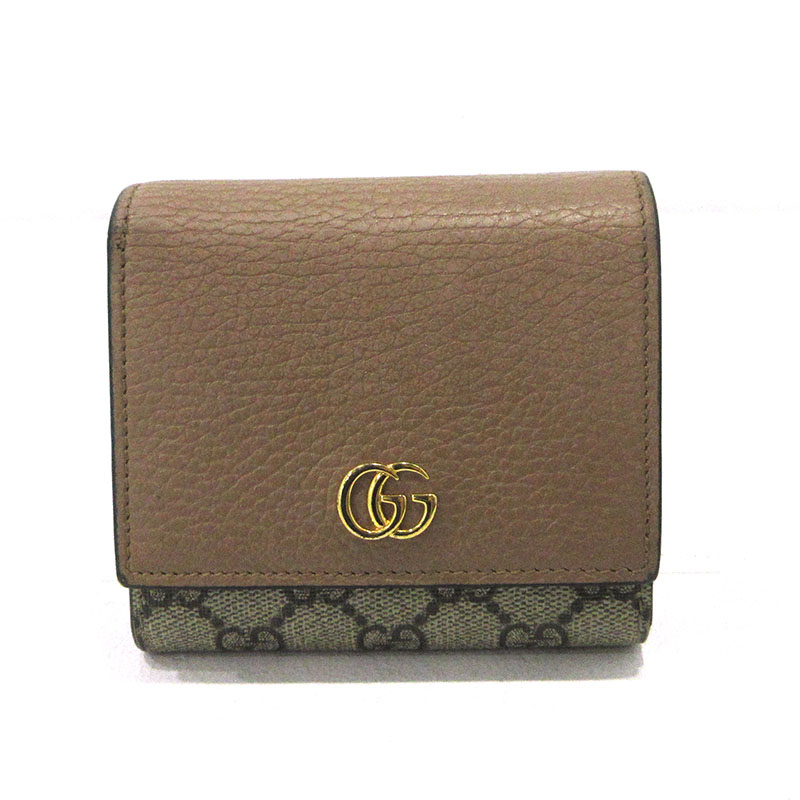 【中古】GUCCI | グッチ GGスプリーム GGマーモント ダブルG 二つ折り財布 598587 ブラウン【三重本店】｜お宝市番館 26,100円