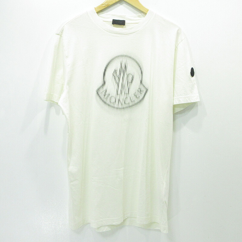 【中古】MONCLER | モンクレール ロゴプリント半袖Tシャツ シリコンワッペン K10918C00004 ホワイト アイボリー 生成り サイズ：XL【三重本店】｜お宝市番館