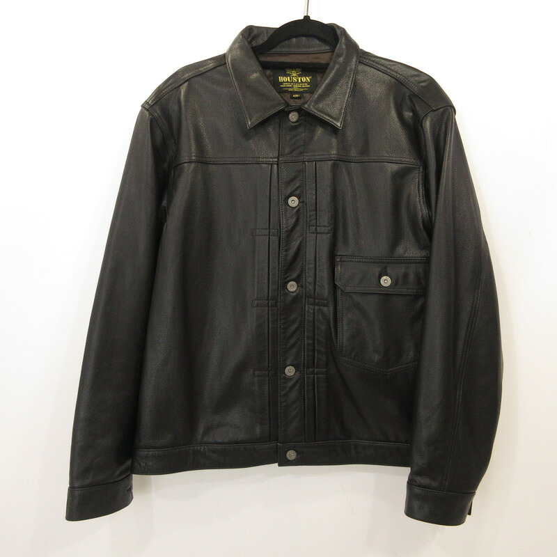 【中古】HOUSTON | ヒューストン COW LEATHER TRACK JACKET レザー 8215 ｻｲｽﾞ:42R ブラック【姫路東店】｜お宝市番館