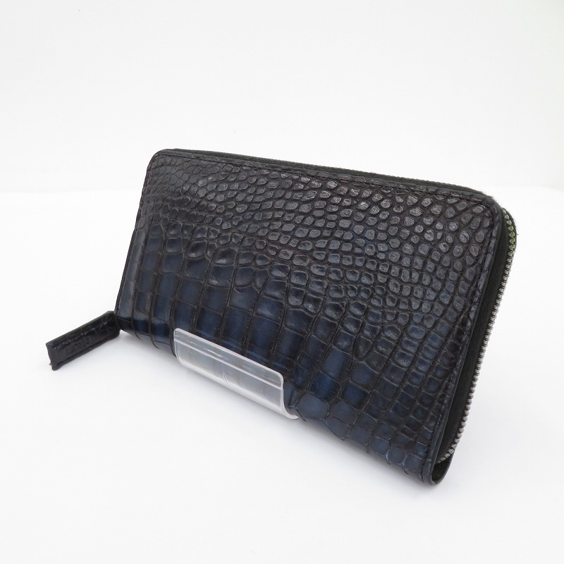 【中古】Berluti | ベルルッティ イタウバ アリゲーターレザー ロングジップ ウォレット 長財布 - ネイビー【瀬戸大橋店】｜お宝市番館