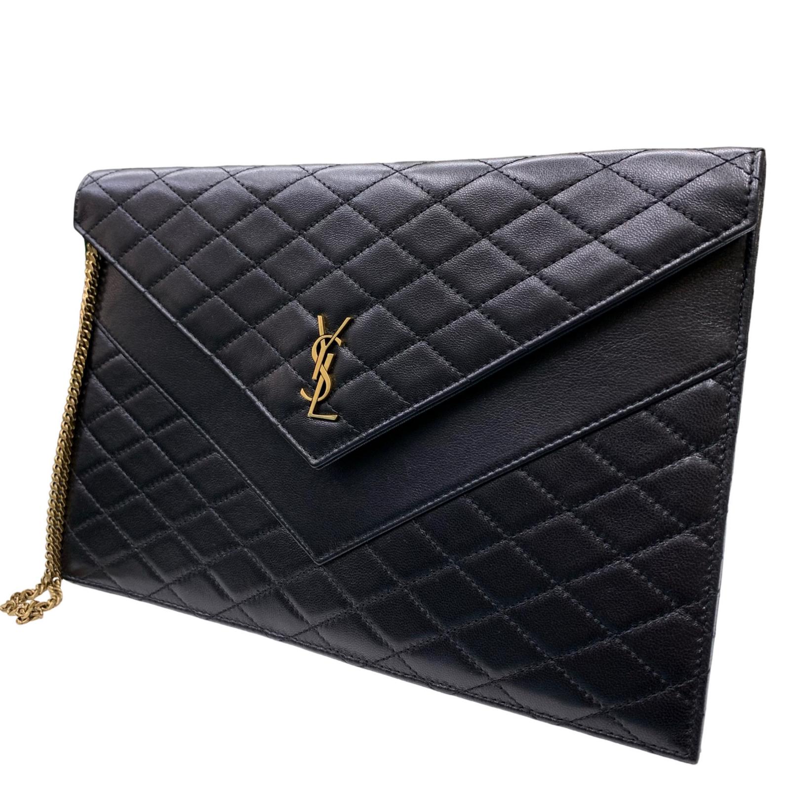 【中古】SAINT LAURENT | サンローラン ゲイビー ダブルフラップ チェーンポーチ ショルダーバッグ TGN685596・0623 マトラッセ チェーン付き ブラック【瀬戸大橋店】｜お宝市番館