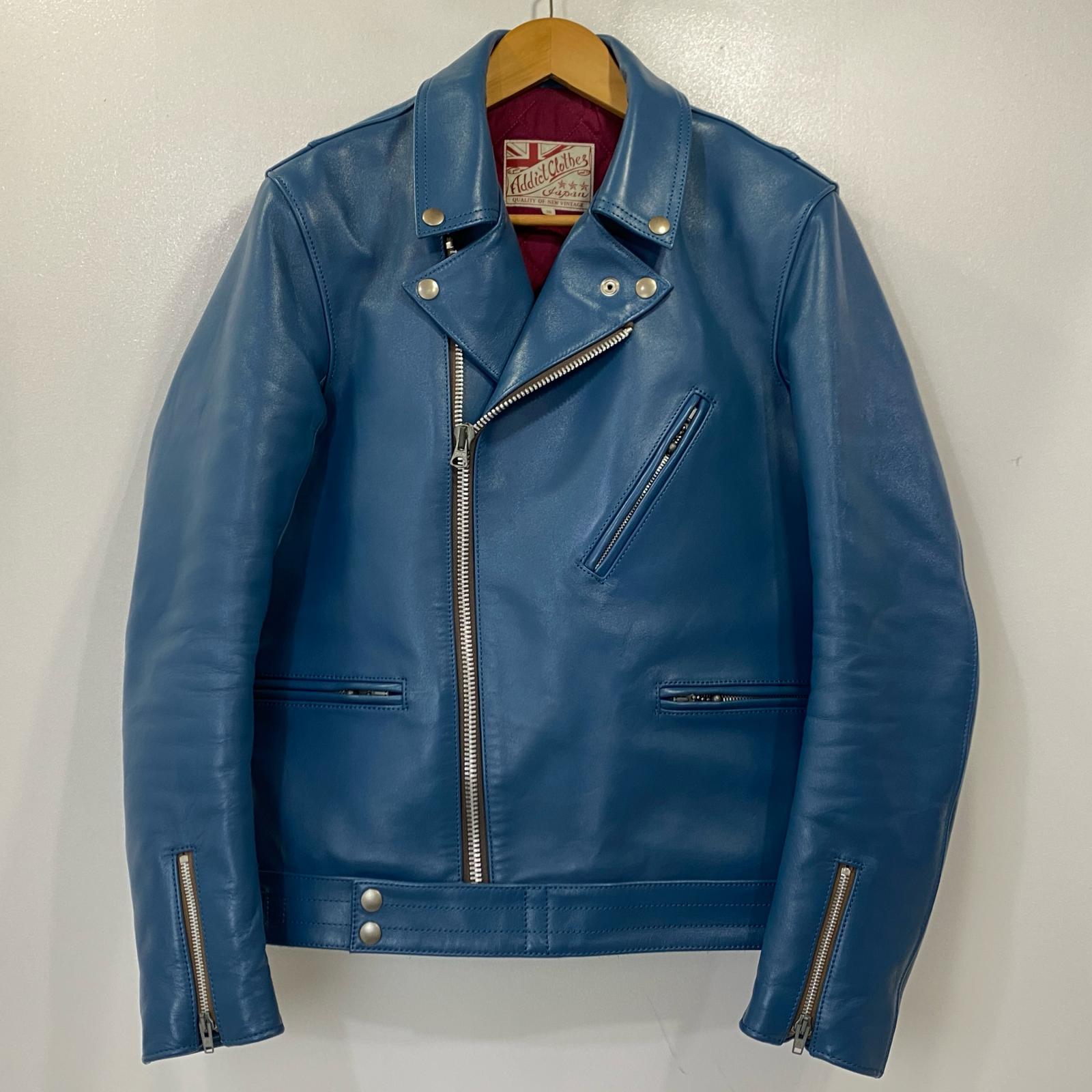 【中古】ADDICT CLOTHES | アディクトクローズ AD-03 BRITISH ASYMMETRY JACKET ライダースジャケット ブルー サイズ:38【姫路東店】|お宝市番館