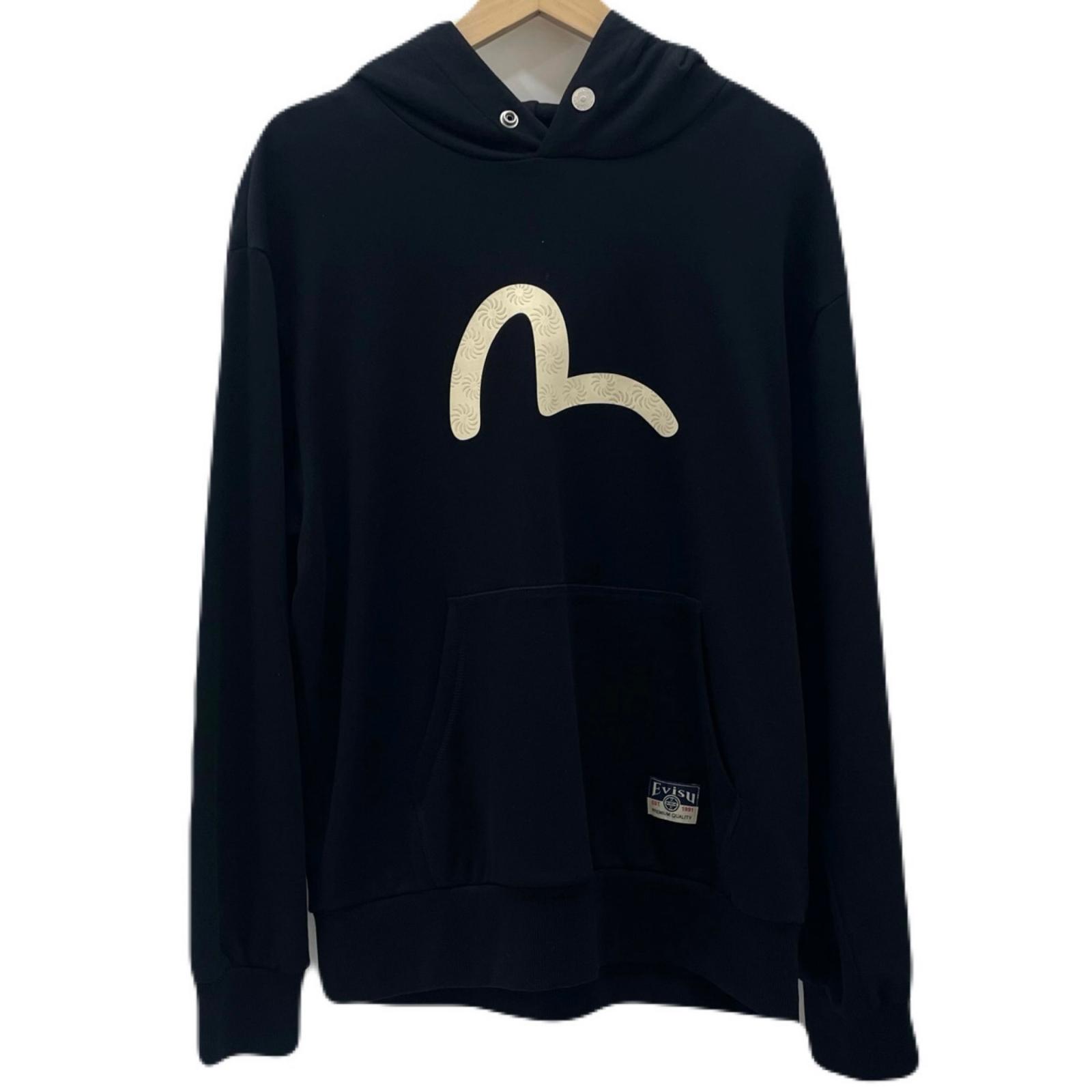 【中古】EVISU | エヴィス カモメプリント リラックスフィット フーディー 長袖パーカー ブラック サイズ：L【尾張小牧店】｜お宝市番館