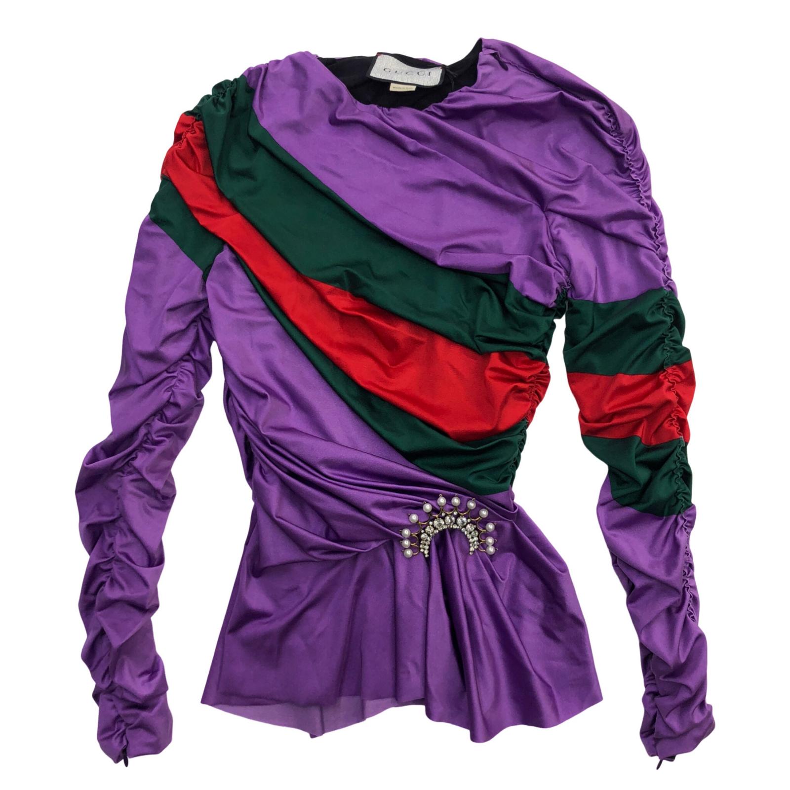 【中古】GUCCI | グッチ GUCCI × Balenciaga Ruched Top 長袖Tシャツ パープル サイズ:40【瀬戸大橋店】|お宝市番館