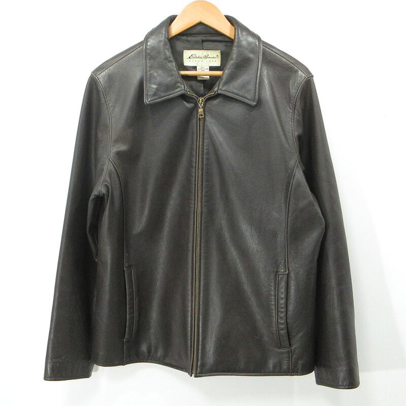【中古】Eddie Bauer | エディー・バウアー シングルライダースレザージャケット 1466 ブラウン サイズ：L【三重本店】｜お宝市番館 18,600円