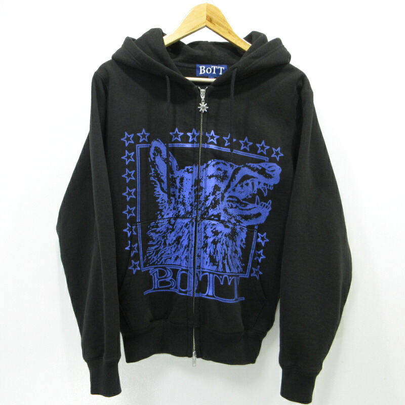 【中古】BoTT | ボット WOLF ZIP HOODIE ウルフジップフーディ パーカー 253BOTT47 ブラック サイズ：S【三重本店】｜お宝市番館