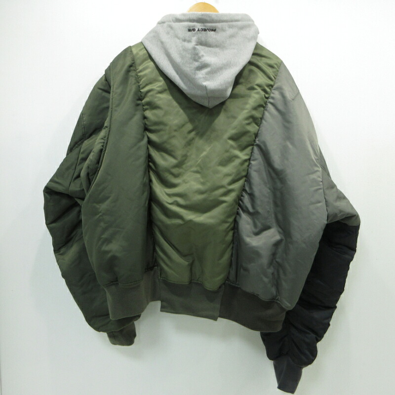 【中古】 PROJECT G/R | プロジェクトジーアール UNBALANCED REWORKED BOMBER JACKET ボンバージャケット カーキグリーン サイズ：2【三重本店】｜お宝市番館
