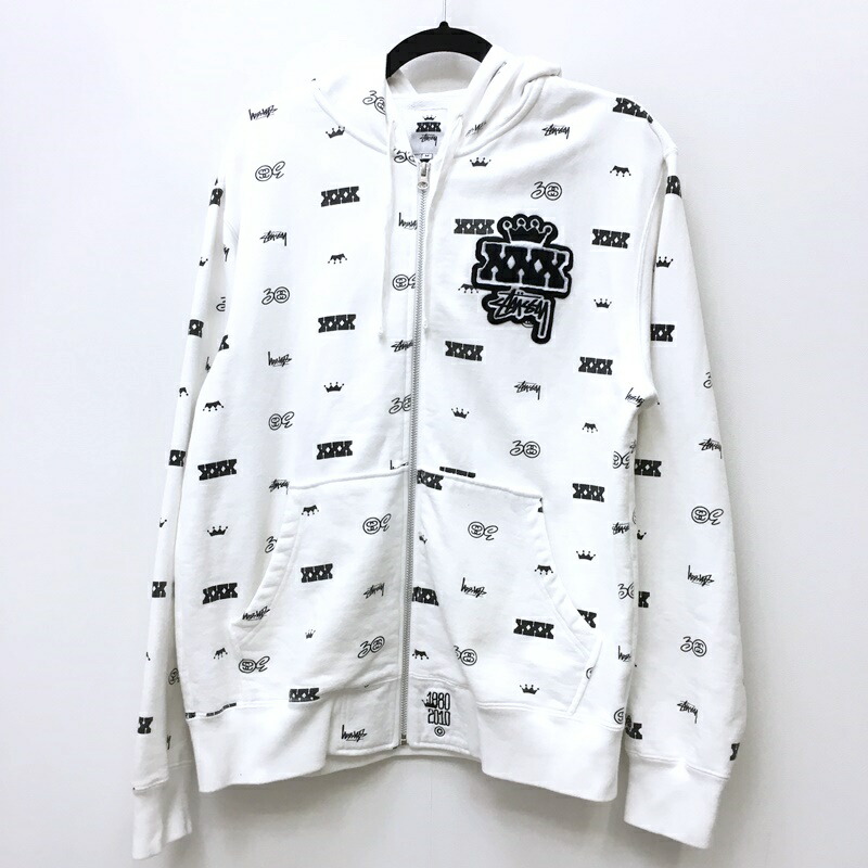 中古 Stussy ステューシー ジップパーカー サイズ M カラー ホワイト 30周年 Model Xxx Logo Zip Hoodie ストリート F103 Bariflolabs Com