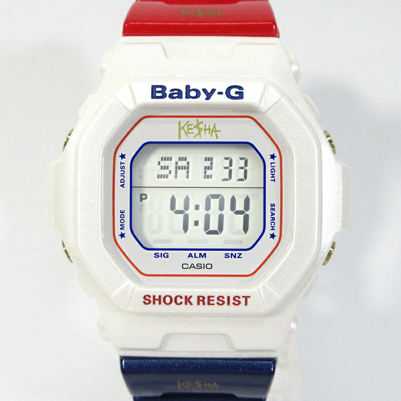 超人気 専門店 中古 CASIO カシオ Baby-G ベイビージー BG-5600KS-7 KE$HAコラボモデル トリコロールカラー デジタル  クォーツ 腕時計 ホワイト×ネイビー系×レッド系 f131