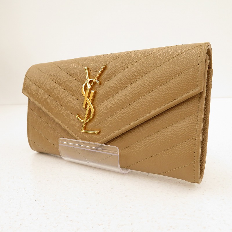 【中古】SAINT LAURENT|サンローラン 372264 モノグラム ラージフラップウォレット 長財布 ベージュ【f125】|お宝市番館