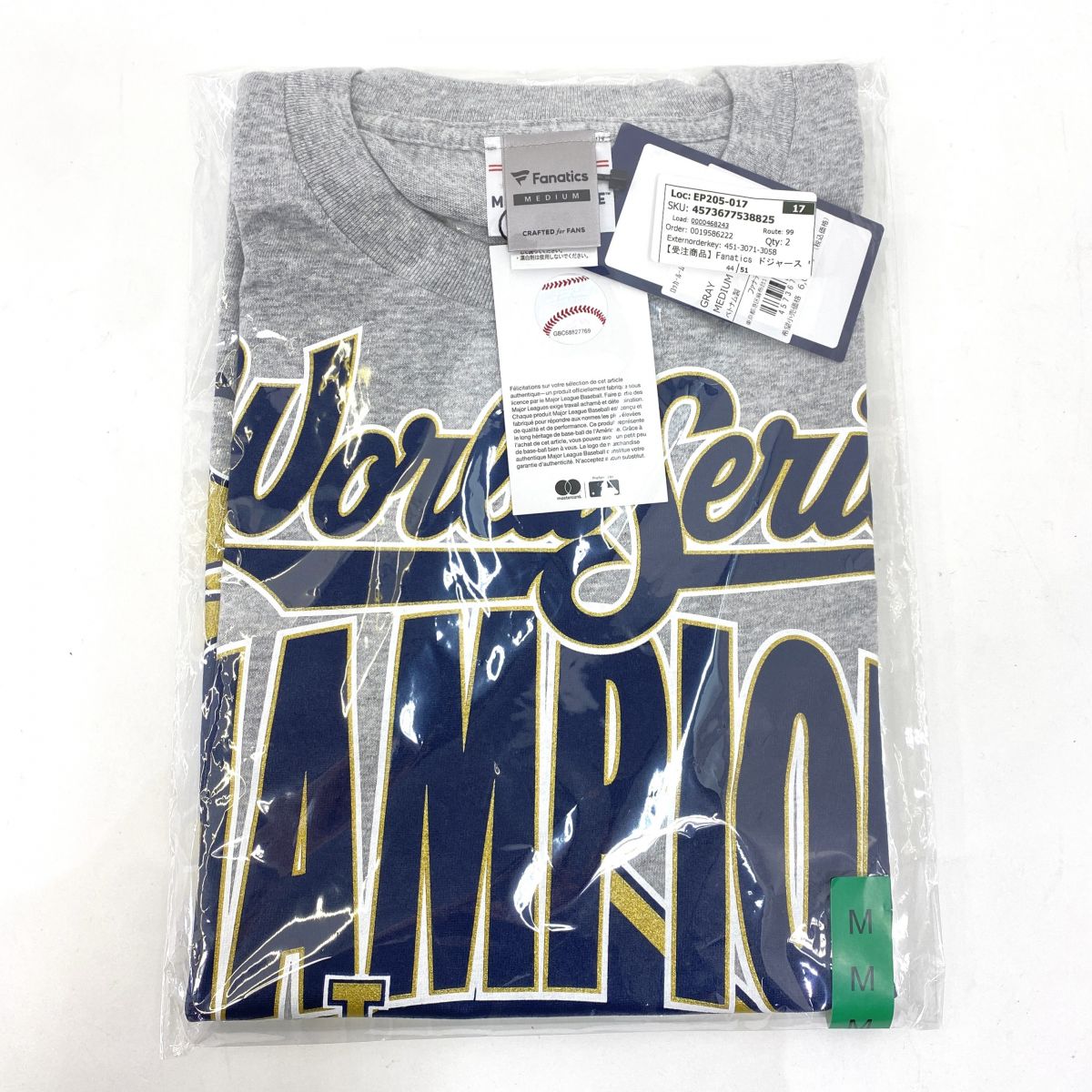 【未開封】Fanatics 2025 ロサンゼルス・ドジャース ワールドシリーズ 優勝 ロッカールーム ビッグロゴ Tシャツ グレー Mサイズ