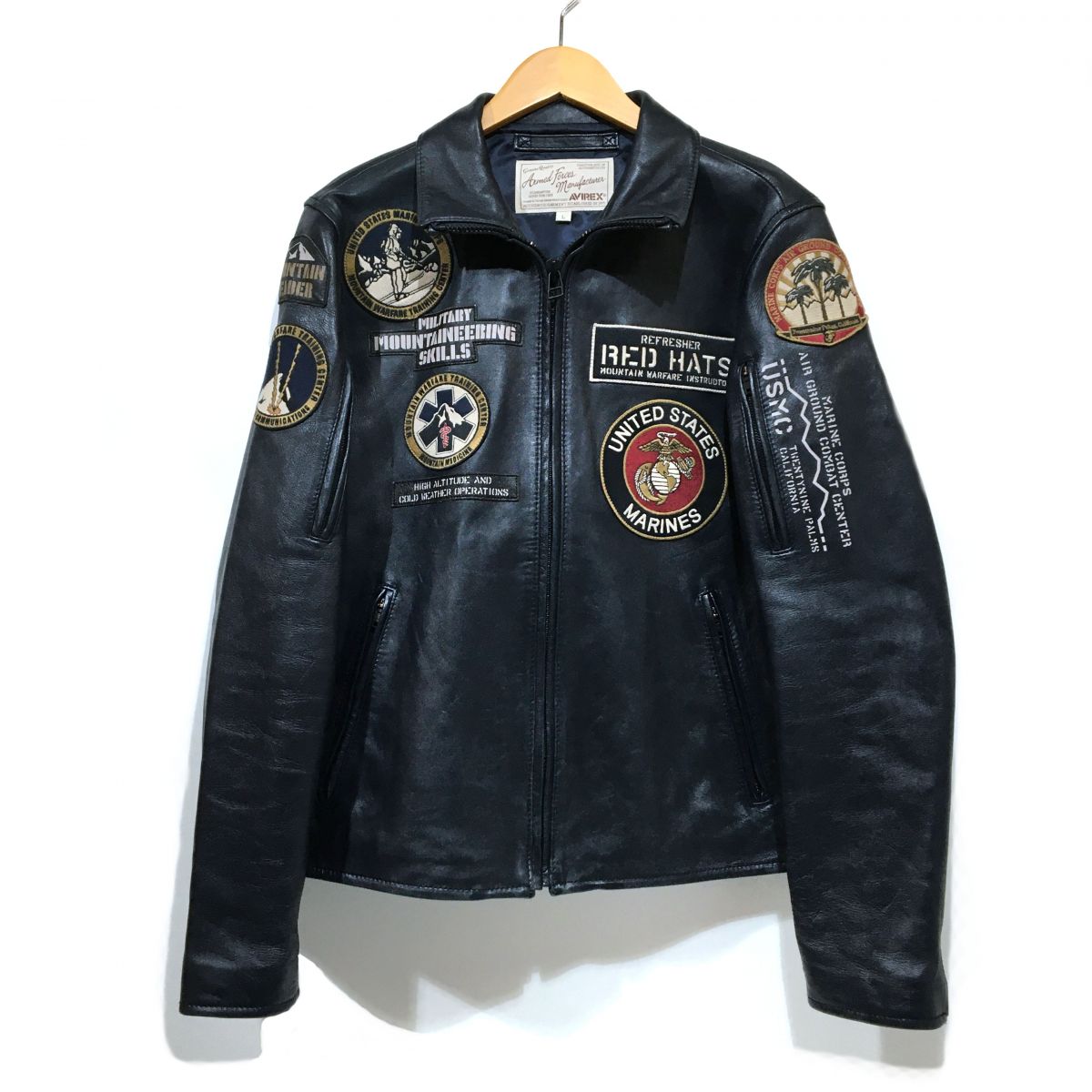 AVIREX アヴィレックス PATCHED RIDERS JACKET RED HATS メンズL 黒いこと 619058 ※中古 【津山店】