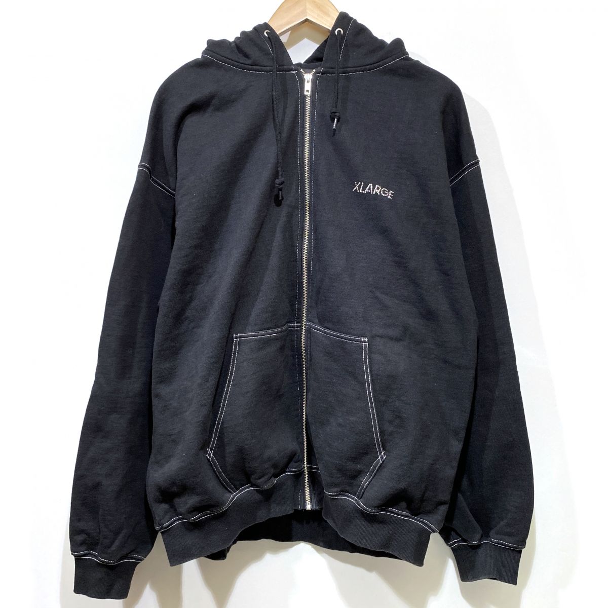 XLARGE エクストララージ RHINESTONE OG ZIP HOODED SWEATSHIRT 101243012017 パーカー ジップアップ ブラック XL ※中古 【津山店】