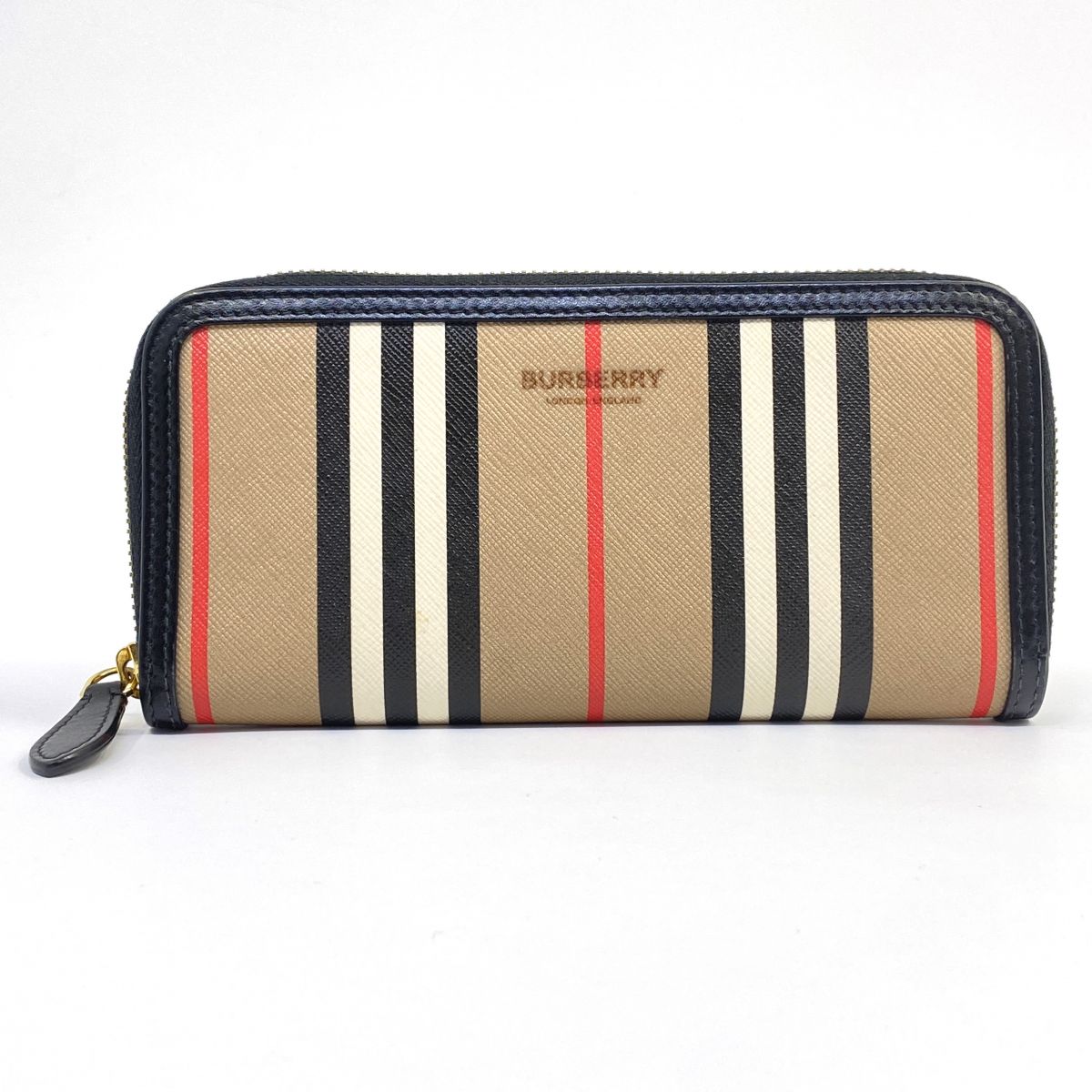 BURBERRY LONDON ENGLAND バーバリーロンドン アイコンストライプ ラウンドファスナー長財布 ※中古