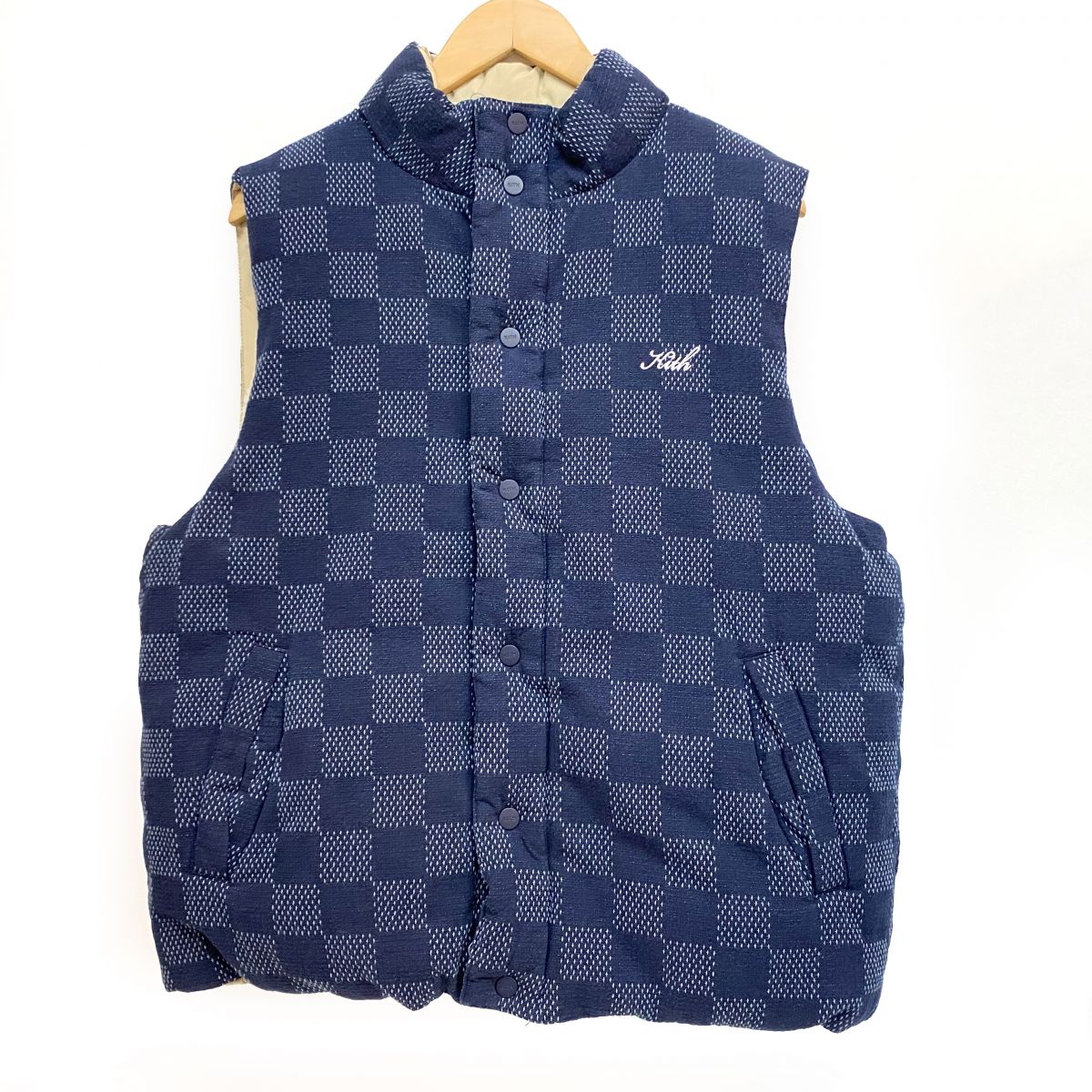 KITH キス リバーシブル ベスト アウター チェック柄 ネイビー ベージュ サイズL メンズ ※中古 【津山店】