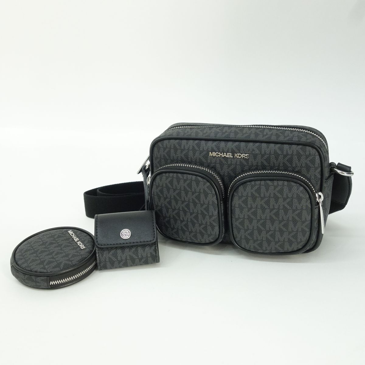 MICHAEL KORS マイケルコース JET SET ITEM ポケット クロスボディ ウィズ アタッチ ミディアム MKシグネチャー ※中古