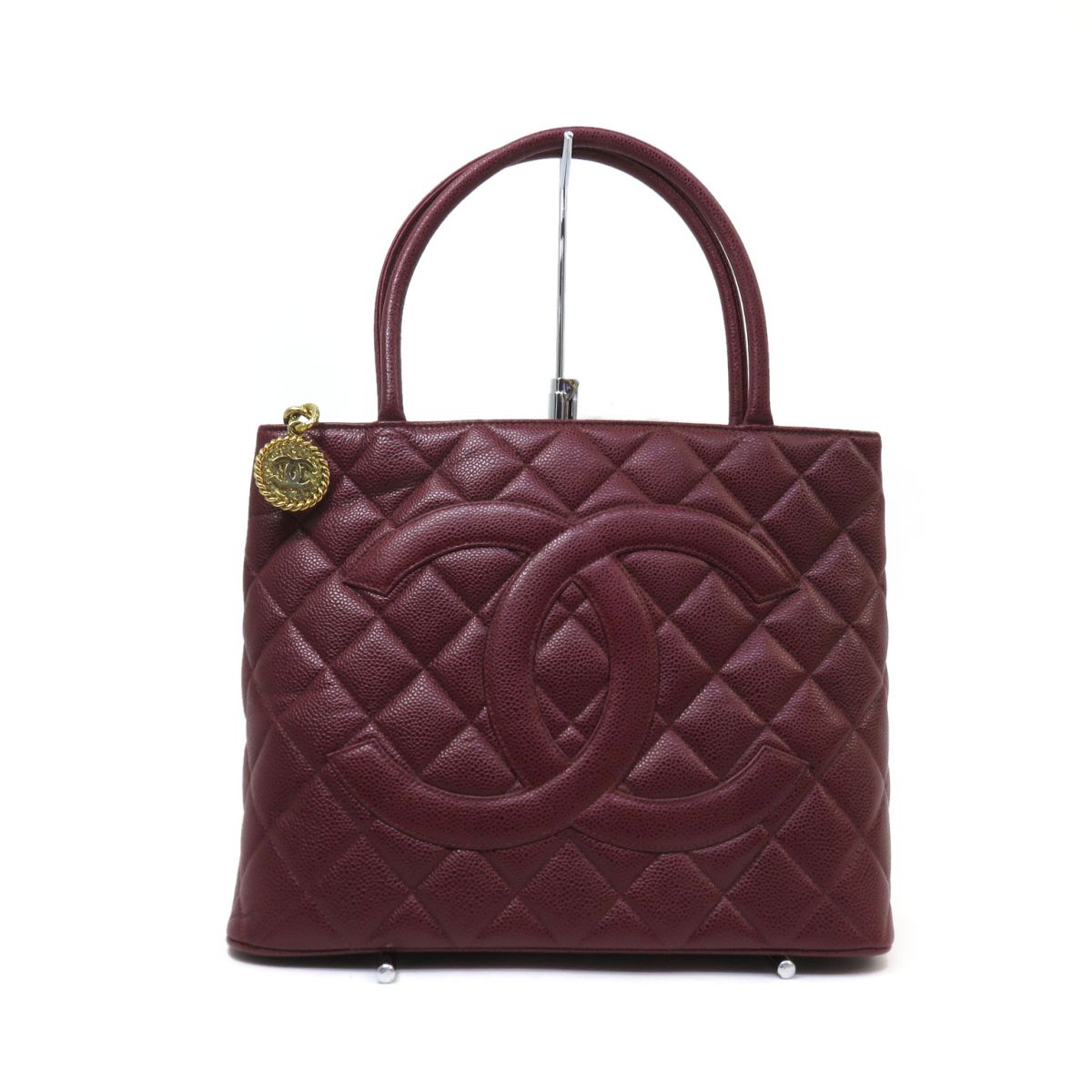CHANEL シャネル キャビア素はだ 刷り直すトート ボルドーワイン ゴールド金具 ハンドバック