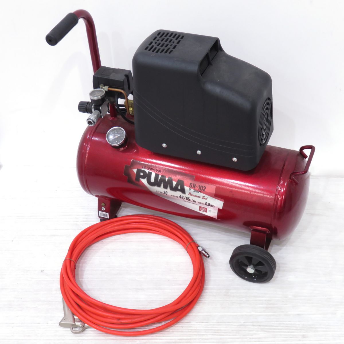 SK11 エアコンプレッサ SR-102 SR-L30MPT 油絵の具受け答え 貯蔵タンク電気容量：30L ※中古
