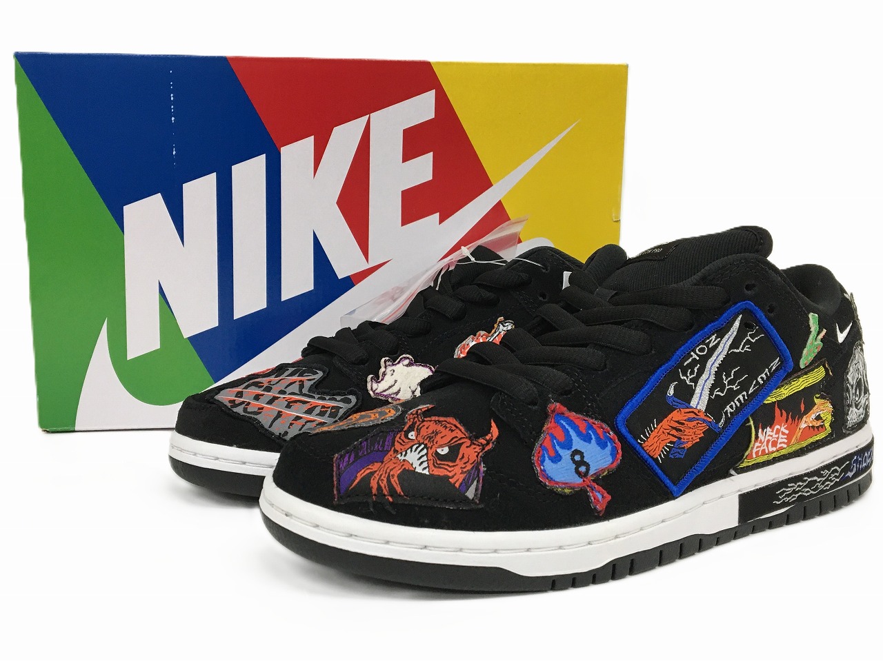 【未当て嵌める】NIKE × NECK FACE SB DUNK LOW PRO QS \"BLACK/WHITE/MULTI COLOR\"" DQ4488-001 ナイキ × 素っ首・人間の顔SB ダンク 置き目 労働者階級  スニーカー 26.5糎【長崎時津店】"