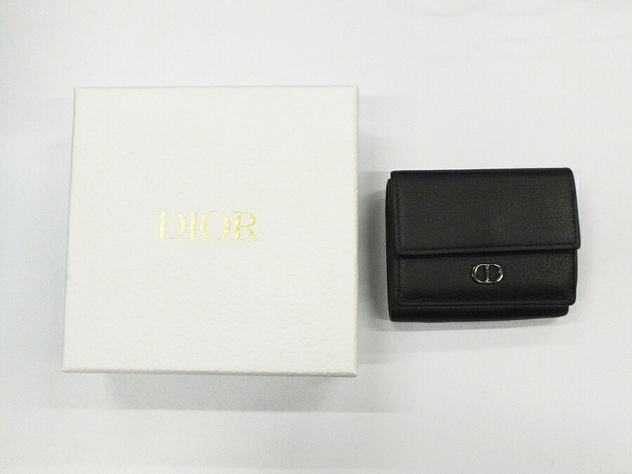 【中古】Dior CDアイコン ウォレット 三つ折り紙入れ クリスチャンディオール パウダーコンパクト ウォレット なめし革 メンズ レディース 紙入れ【鹿屋店】