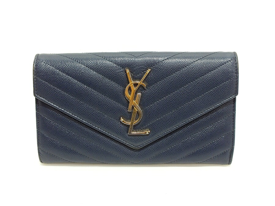 【中古】SAINT LAURENT PARIS カサンドラ ラージフラップ ウォレット ネイビー サンローランパリ レディース 財布【鹿屋店】