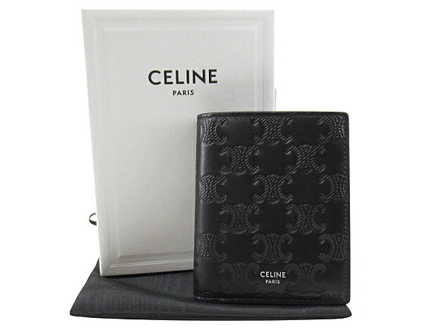【中古】CELINE “セリーヌ” コンパクトウォレット トリオンフ エンボス加工カーフスキン ショートウォレット 二つ折り財布 10E493FQC.38SI ブラック【鹿児島店】