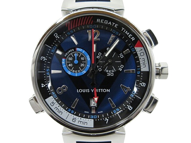 【中古】LOUIS VUITTON “ルイヴィトン” タンブール レガッタ クロノグラフ 石英 アナログウォッチ ウオッチ Q102DZ しろがね色 青味系 米国海軍【鹿児島店】