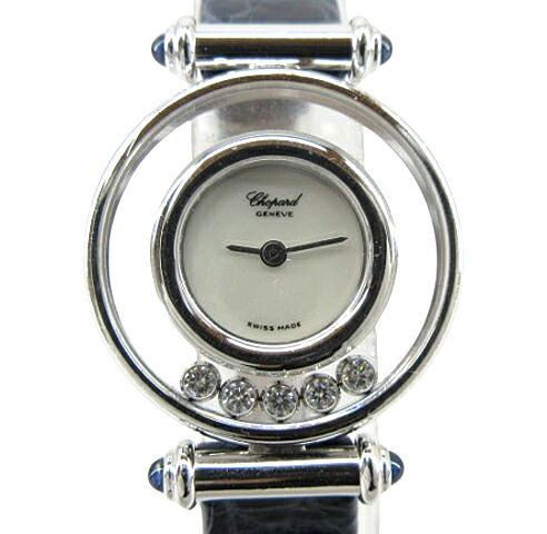 【中古】Chopard “ショパール” HAPPY DIAMONDS 750 K18WG ハッピーダイヤモンド ジュエリーウォッチ クォーツ 腕時計 204780-1009 ホワイトゴールド ホワイトシェル ネイビー【鹿児島店】