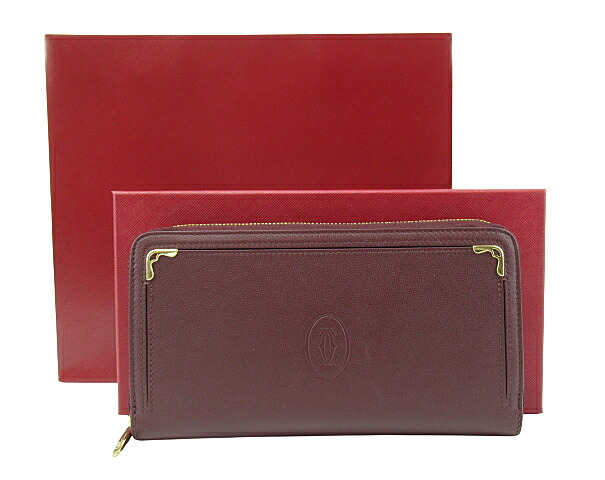 【中古】Cartier “カルティエ”帆柱 ドゥ カルティエ ラウンドジップ 国際的 ウォレット ラウンドジッパー ロングウォレット 長紙入れ L3001490 ボルドーワイン【鹿児島店】