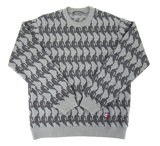【中古】LOUIS VUITTON×NBA  \"ルイヴィトン×エヌビーエー\"" 20AW ジェリィ・酉の方角 影ぼうしロゴタイプ 労働者の一団のど首 トレーナー ヴァージル・アブロー RM211M ZNH HKY02W 大きさM 薄墨色【鹿児島店】"