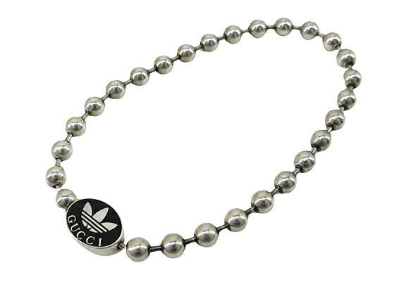 【未当て嵌める】adidas×GUCCI “アディダス×グッチ” SILVER BRACELET しろがね色 腕輪 925 トレフォイル どんぶり鉢チェーン店 しろがね色 黒いこと 【鹿児島店】