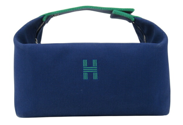 【中古】HERMES “エルメス” ブリッド ア ブラック GM ハンドバッグ ポーチ シルバー金具 103223M ブルー系【鹿児島店】