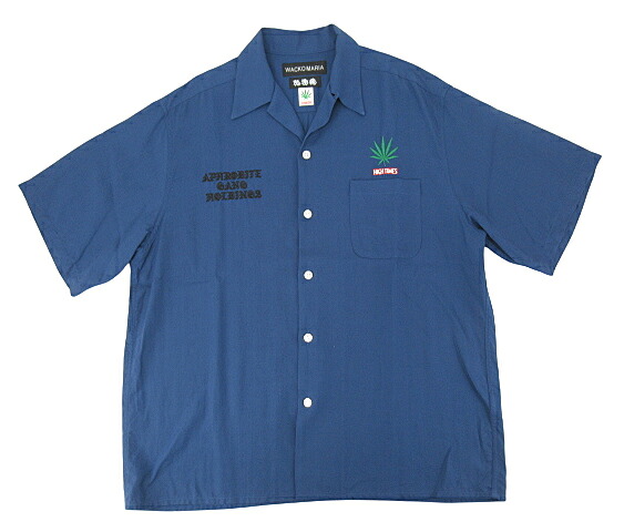 【中古】WACKO MARIA×舐達麻×HIGH TIMES “ワコマリア×ナメダルマ×ハイタイムズ” 24SS 50'S OPEN COLLAR SHIRT オープンカラーシャツ 半袖 開襟 NMD-HIGHTIMES-WM-OC01 サイズL ネイビー【鹿児島店】