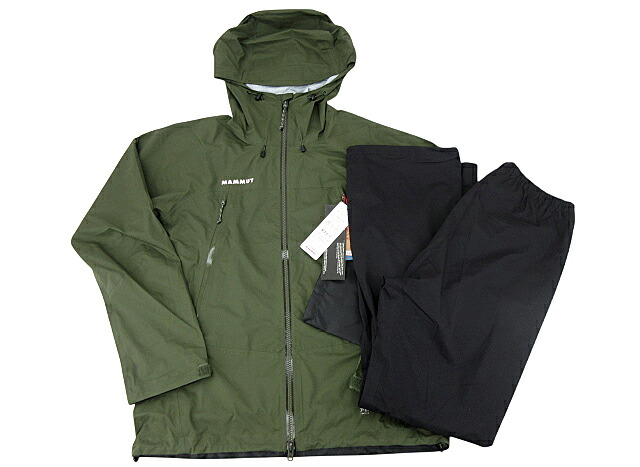 【未使用】MAMMUT “マムート” Masao Light Rain-Suit AF マサオ ライト レインスーツ ジャケット セットアップ マウンテンパーカー ハイキング タグ付き 1010-31350 ASIA S ダークマーシュ×ブラック【鹿児島店】