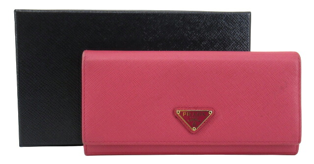 【中古】PRADA “プラダ” サフィアーノトライアングル ロングウォレット 長財布 1MH132 QHH F0505 ペオニア (ピンク系)【鹿児島店】