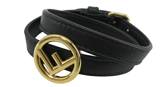 【中古】FENDI “フェンディ” エフイズ レザーブレスレット ダブル 2連 アクセサリー 8AG739 ブラック×イエローゴールド【鹿児島店】