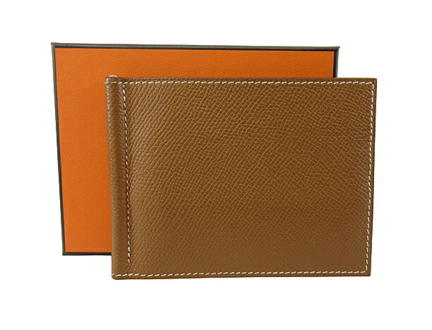 【中古】HERMES &ldquo;エルメス&rdquo; ポーカーGM ヴォー・エプソン マネークリップ ショートウォレット 二つ折り財布 札入れ Z刻印 H063643CK ゴールド【鹿児島店】｜FIVE MALL