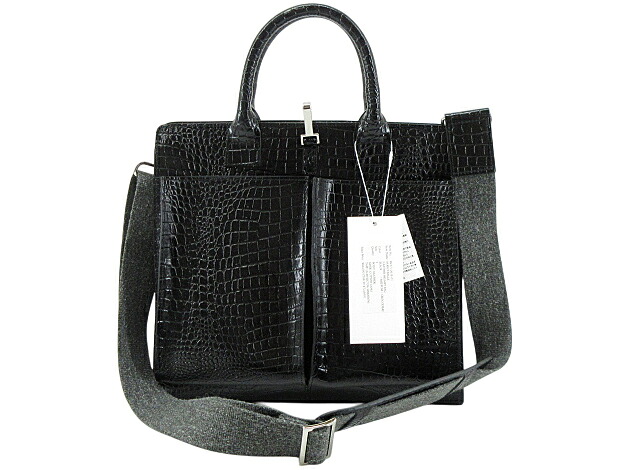 【未使用】Rich I &ldquo;リッチアイ&rdquo; M.RECTANGLE LEATHER HELMET BAG・MEDIUM・CROCODILE レクタングルレザーヘルメットバッグ ミディアム クロコダイル ハンドバッグ トートバッグ ショルダーバッグ ボディバッグ クロスボディ 2WAY RICH I-06-B-01 ブラック【鹿児島店】｜FIVE MALL