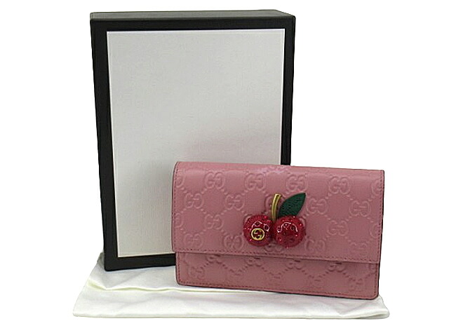 【中古】GUCCI “グッチ” グッチシマ チェリー ミニバッグ チェーンショルダーバッグ クロスボディ 斜め掛け 肩掛け さくらんぼ 日本限定 481291 ピンク【鹿児島店】