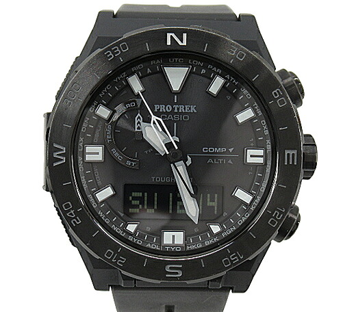 【中古】CASIO “カシオ” PRO TREK Climber Line プロトレック クライマーライン 電波ソーラー 高度/気圧・方位・温度計測 アウトドアウォッチ 腕時計 PRW-6800Y-1JF ブラック【鹿児島店】|FIVE MALL