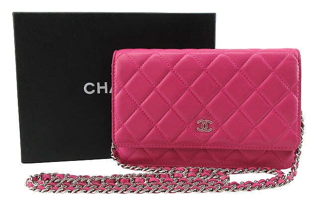 【中古】CHANEL &ldquo;シャネル&rdquo; マトラッセ ラムスキン チェーンショルダー フラップウォレット ロングウォレット 長財布 ショルダーバッグ クロスボディ 斜め掛け 肩掛け シルバー金具 A33814 ピンク【鹿児島店】｜FIVE MALL