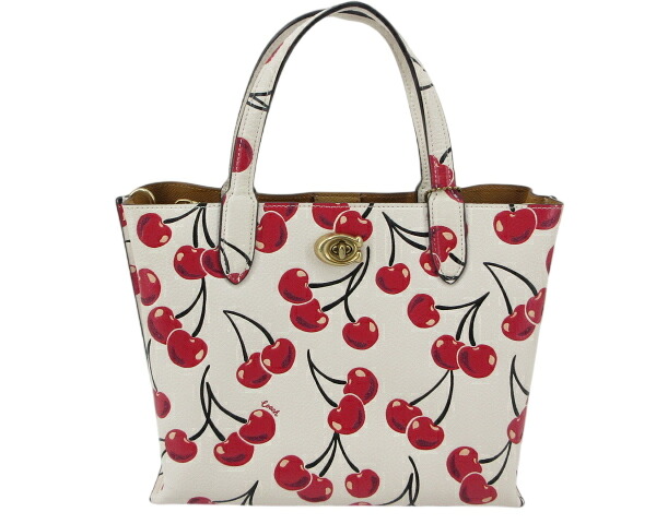 【中古】COACH &ldquo;コーチ&rdquo; WILLOW TOTE 24 WITH CHERRY PRINT ウィロウ トート 24 ウィズ チェリー プリント 2WAY ハンドバッグ ショルダーバッグ さくらんぼ 総柄 CA111【鹿児島店】｜FIVE MALL