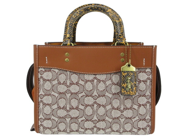 【中古】COACH &ldquo;コーチ&rdquo; ローグ 25 シグネチャー テキスタイル ジャカード ウィズ スネークスキン ディテール 2WAY ハンドバッグ ショルダーバッグ C5467 ブラウン系【鹿児島店】｜FIVE MALL 24,090円