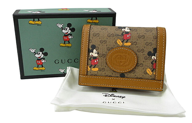 【中古】GUCCI×Disney “グッチ×ウォルトディズニー” Mickey Mouse GGスプリーム コンパクトウォレット ショートウォレット 二つ折り紙入れ ミッキーマウス 602534 赤銅色系【鹿児島店】