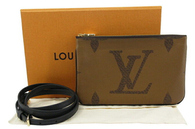 【中古】LOUIS VUITTON “ルイヴィトン” モノグラム/モノグラム・ジャイアント リバース ポシェット・ドゥーブル ジップ ショルダーバッグ クロスボディ 斜め掛け 肩掛け M69203 ブラウン系【鹿児島店】