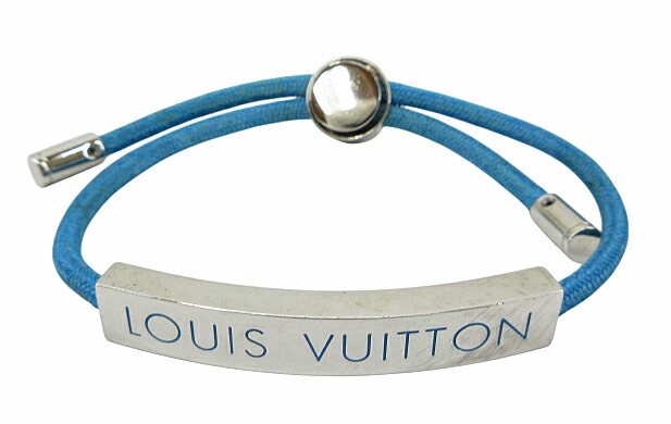 【中古】LOUIS VUITTON “ルイヴィトン” ブラスレ・LV間隔文字 腕輪 添え物 M69311 しろがね色×青碧【鹿児島店】