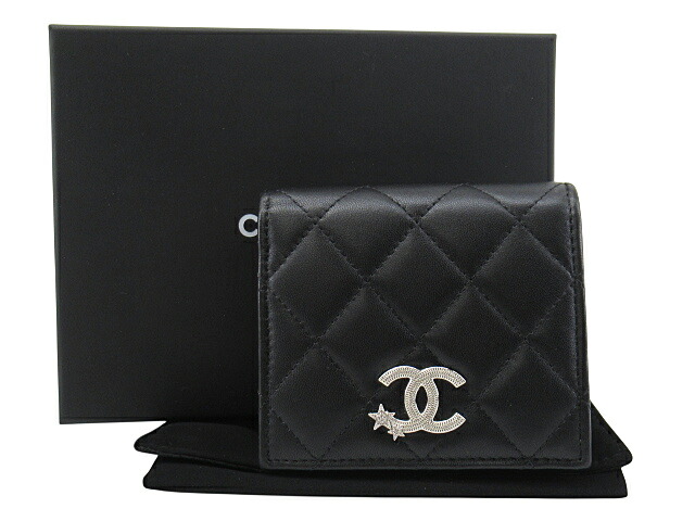 【中古】CHANEL “シャネル” マトラッセ ラムスキン ココマーク スター ショートウォレット コンパクト 二つ折り財布 シルバー金具 AP3726 ブラック【鹿児島店】